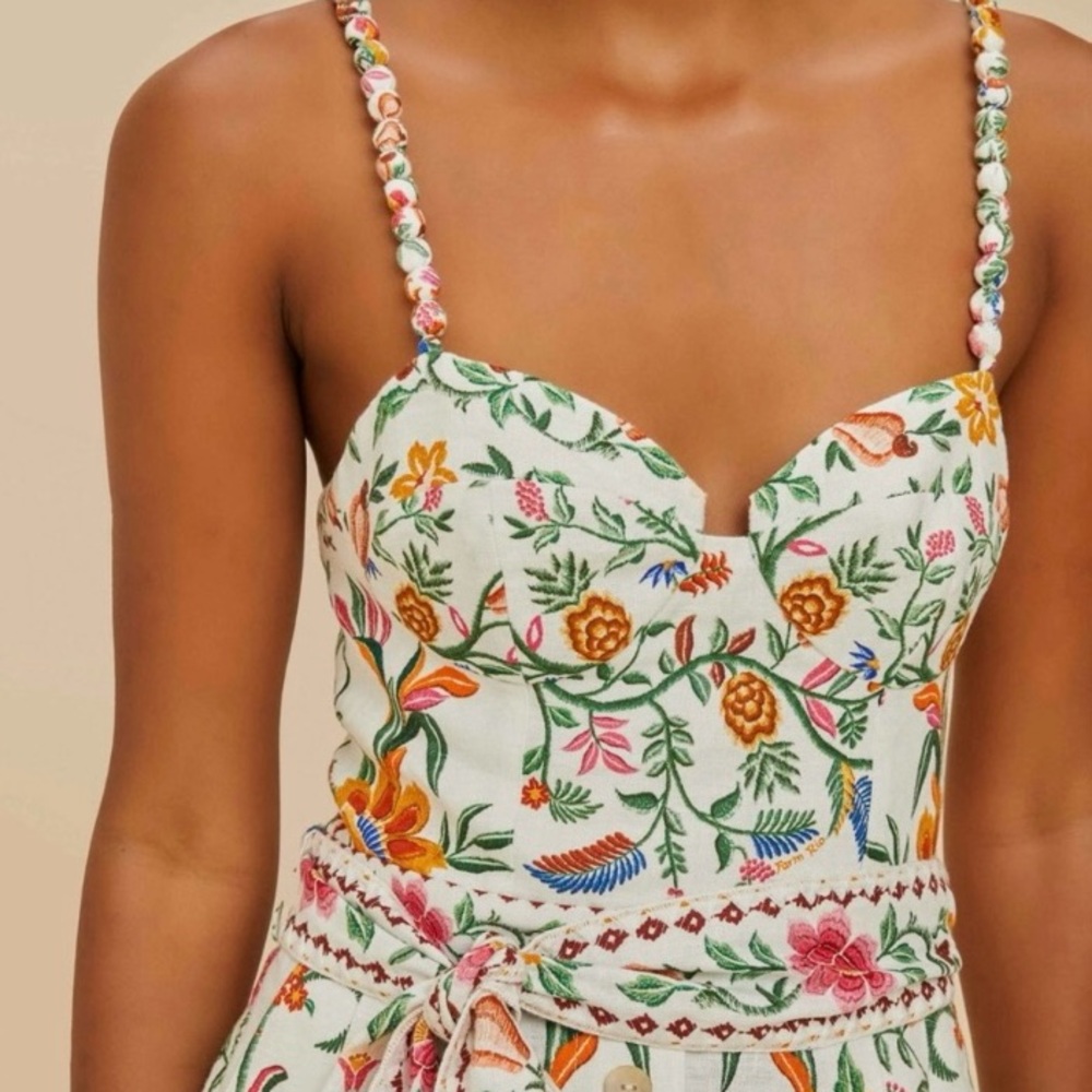 NEW FARM Rio Off-White Delicate Forest Euroflax™ Premium Linen Romper Size XL - Picture 3 of 16
